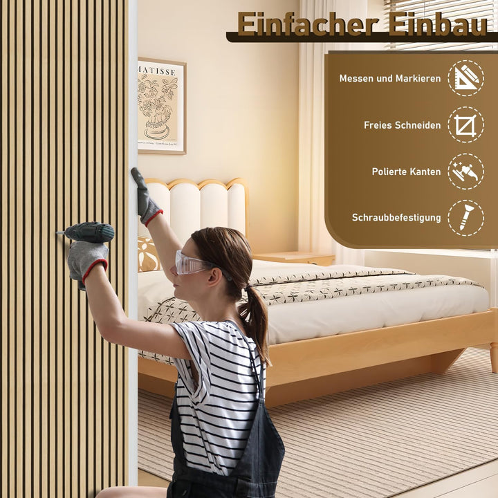 4x Akustikpaneele Holz 120x60 cm, Schallabsorbierende Wandverkleidung mit Holzfurnier & Filz – Moder