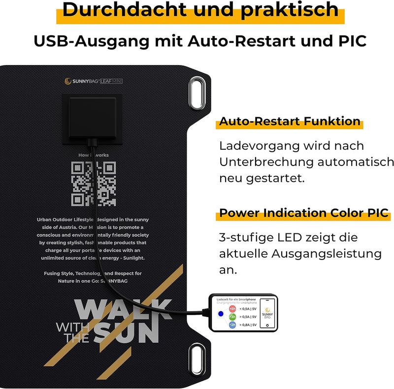 Sunnybag Leaf Mini | 5 Watt Tragbares Solarpanel | Effizient, wasserfest, Ultraleicht, 158g | Solarl