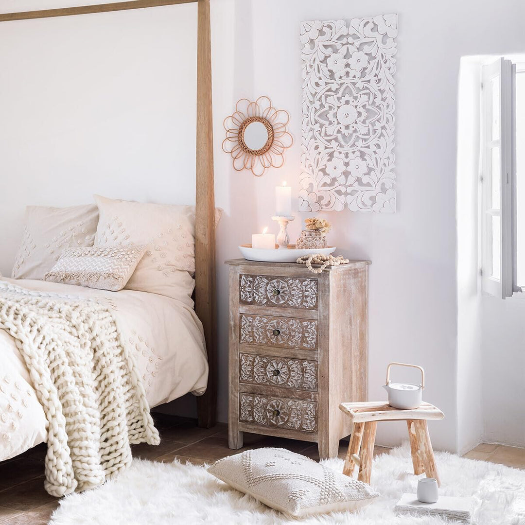 Wanddekoration Fanny - geschnitztes Holz 85 × 45 cm - Weiss - Atmosphera créateur d'intérieur cm Wei