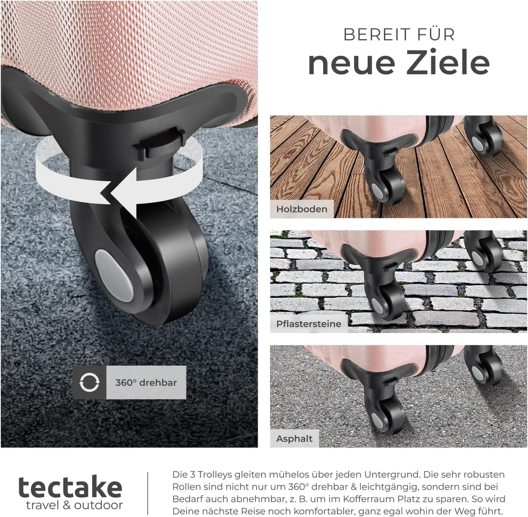 tectake 800763 Kofferset 4-TLG, robuste Hartschalenkoffer, abnehmbare Rollen 360°, ineinander stapel