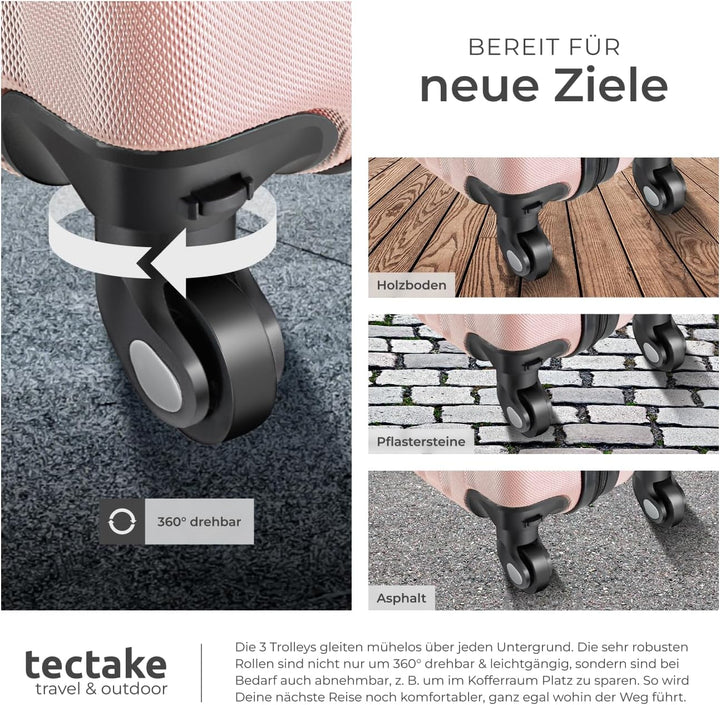 tectake 800763 Kofferset 4-TLG, robuste Hartschalenkoffer, abnehmbare Rollen 360°, ineinander stapel