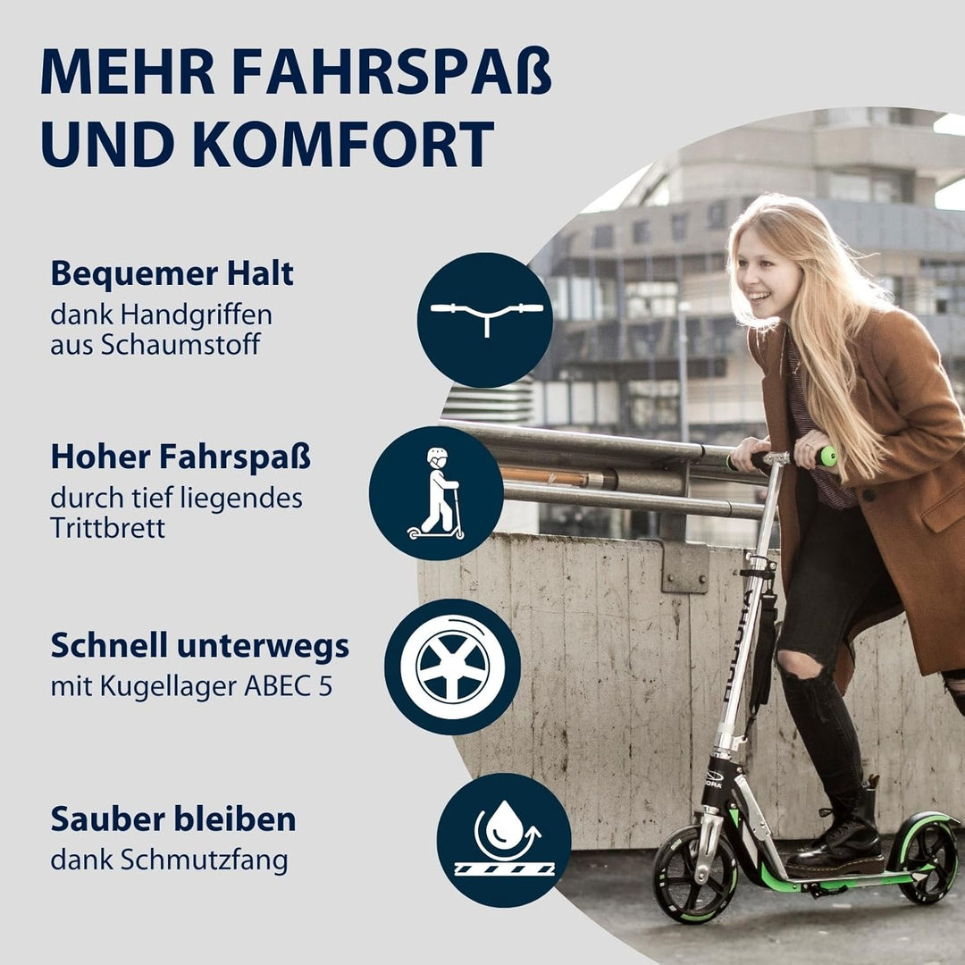 HUDORA BigWheel 205 Scooter - Stabiler Aluminium-Roller - Höhenjustierbarer & zusammenklappbarer Cit