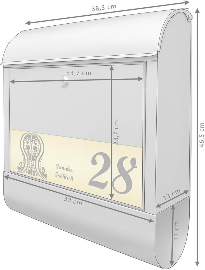banjado® Briefkasten personalisiert mit graviertem Namensschild in Gold/Briefkasten silberfarben 39x