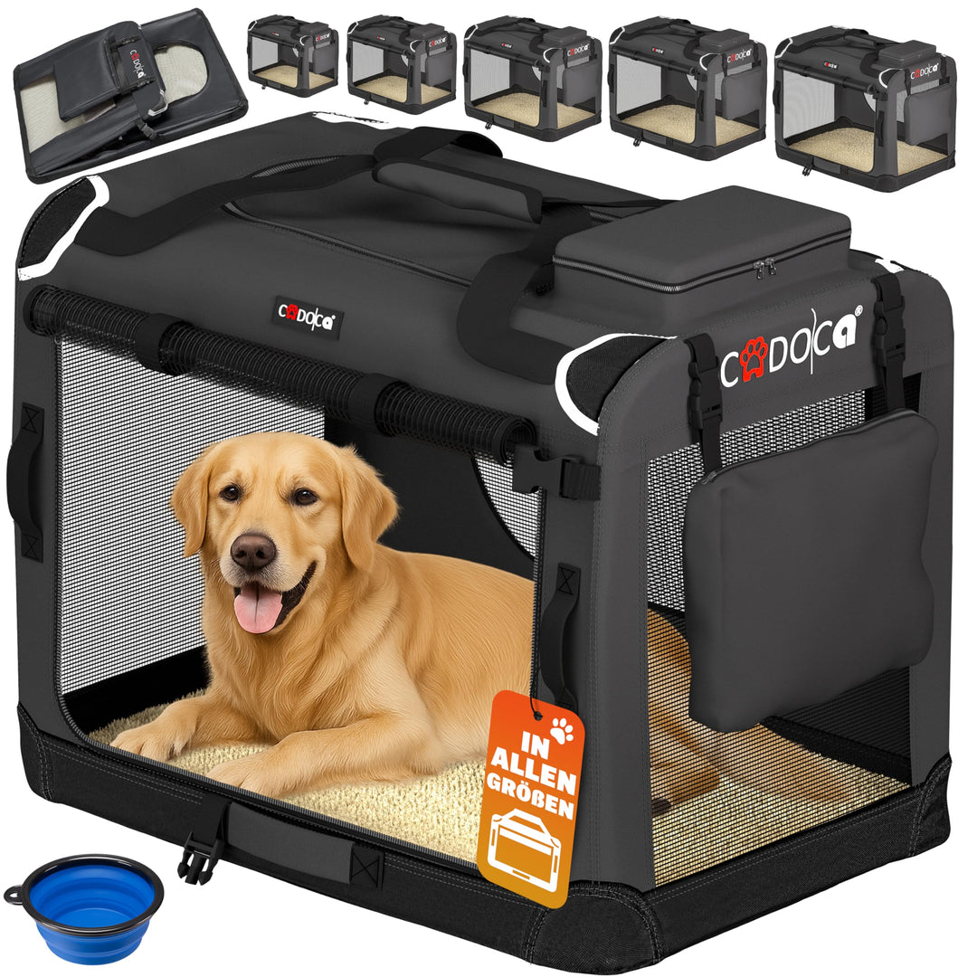 CADOCA® Hundebox faltbar Transportbox XXXL 101x70x70cm robust atmungsaktiv Transporttasche Auto Rück
