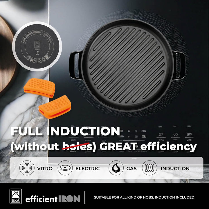 BRA A441633 Effektives Runder Grillrost mit Streifen, hergestellt aus Eisen Fu, Gusseisen, Schwarz,