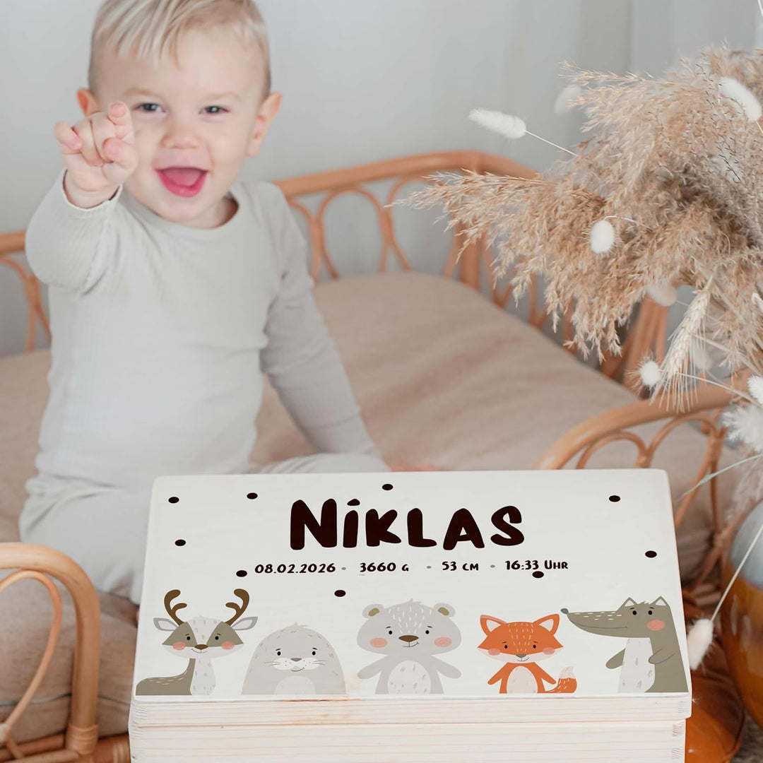 KIDSMOOD - Erinnerungsbox Baby, personalisierte Holzkiste mit Deckel, Ideal zur Aufbewahrung von Eri
