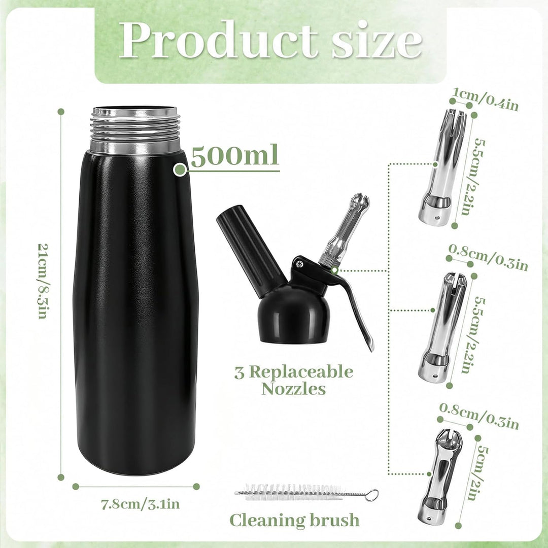 Sahnespender, Sahnesyphon, Sahnespender Edelstahl 500ml, Espuma Flasche, für Sahne, Schlagsahne, Mou