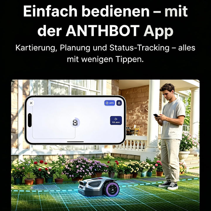 ANTHBOT M9 Mähroboter ohne Begrenzungskabel, Kostenlos Schutzdach, 1000 m2 Grauweiss, Grauweiss