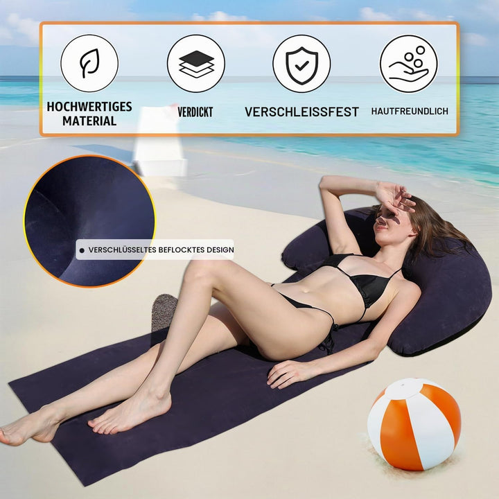 Aufblasbare Strandmatte Liegestuhl, Outdoor Sonnenbad-Schlafmatte mit aufblasbarem Kissen, tragbares