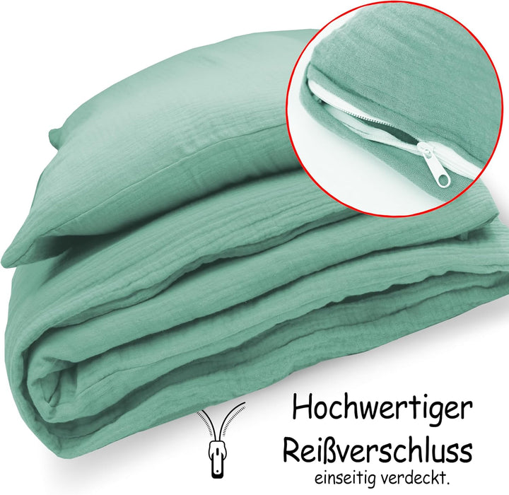 PinkZebra Kinderbettwäsche Musselin 100 x 135 cm + 40 x 60 cm,Bettwäsche aus 100% Bio-Baumwolle Ohne