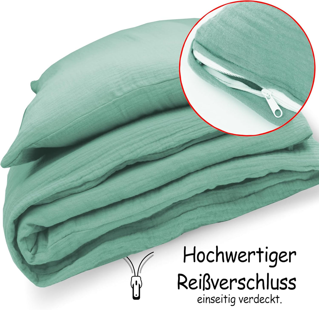 PinkZebra Baby Musselin - Bettwäsche 80 x 80 cm + 35 x 40 cm, Kinderbettwäsche aus ohne GMO 100% Bio