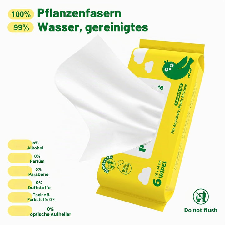 Mini Reise Feuchttücher – Baby Feuchttücher Reisegrösse, 99% Wasser, unparfümiert & hypoallergen, fü