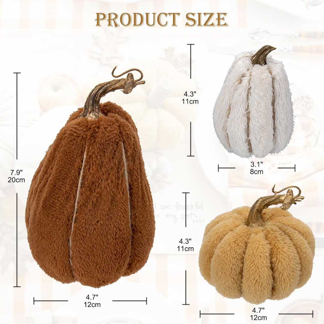 3er-Set Kunstpflanze Set künstliche Samt-Kürbisse, Künstlicher Kürbis für Halloween DIY-Herbstdekora