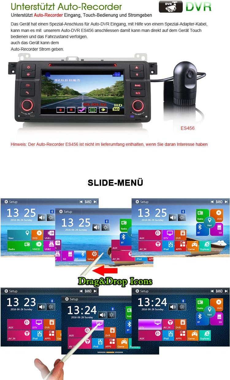 Erisin 7 Zoll Autoradio für BMW 3er E46 318 320 MG ZT Rover 75 Multimedia Player mit USB SD Navi Unt