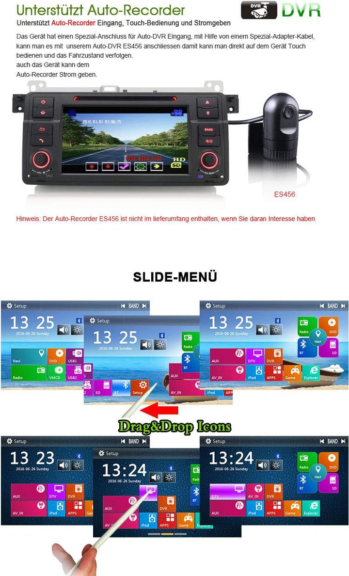 Erisin 7 Zoll Autoradio für BMW 3er E46 318 320 MG ZT Rover 75 Multimedia Player mit USB SD Navi Unt