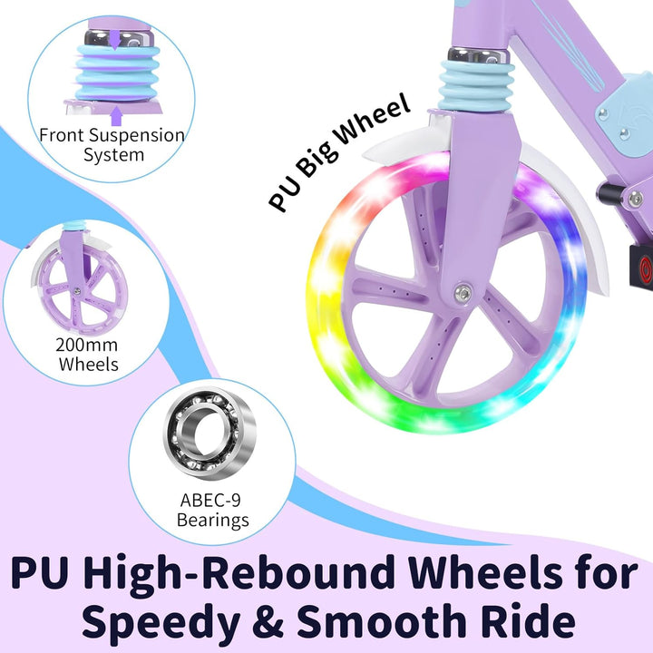 BELEEV Big Wheel Scooter mit LED Leuchtenden Lenksäule, Deck, Höhenverstellbar, ABEC-9, 200mm Räder,