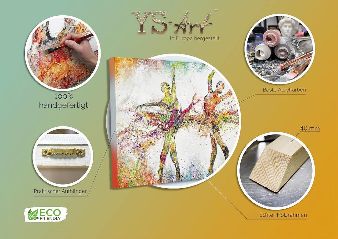 YS-Art Abstrakt Acryl Gemälde auf Leinwand buntes Ballett handgemalt Wandbilder Wohnzimmer modern Wo