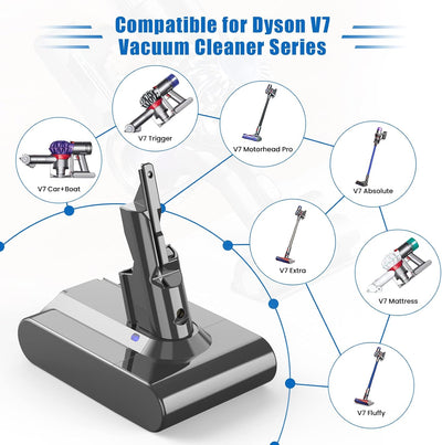 Ersatzakku für Dyson V7, 6000mAh Akku für SV11 Animal Absolute Fluffy Trigger Motorhead Pro Car+Boat