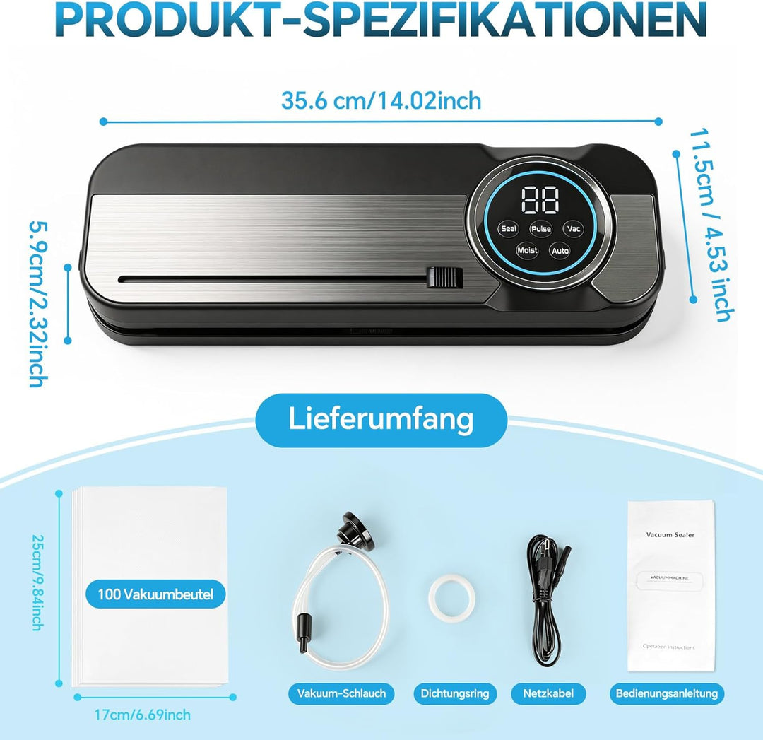 Maidlo All-in-1 Vakuumiergerät mit 100 BPA-freien Beuteln - 120W Vollautomatischer Vakuumierer für T