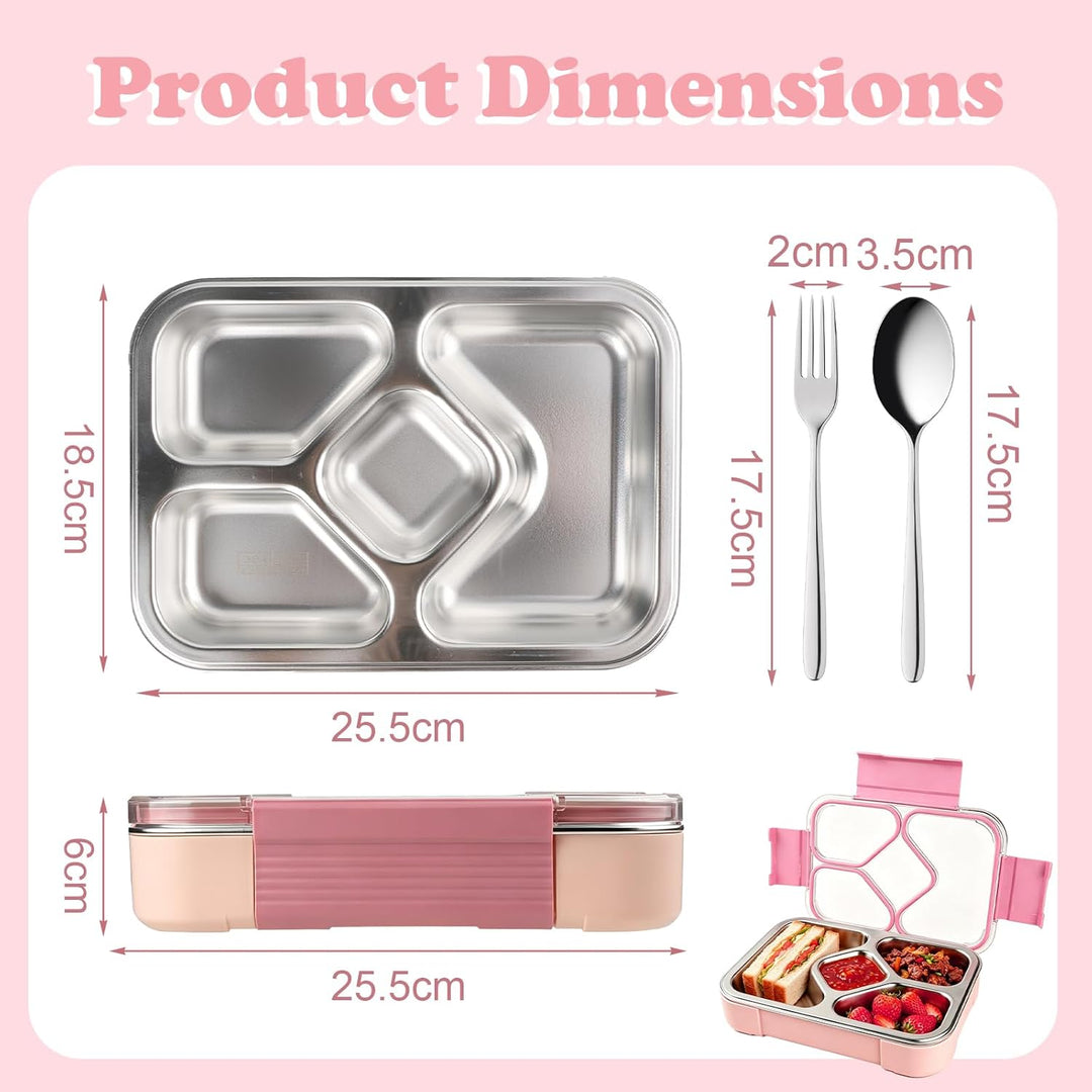 Edelstahl Brotdose Kinder,1020ml Metall Bento Lunchbox mit 4 Fächern Auslaufsichere Brotbox Kinderga