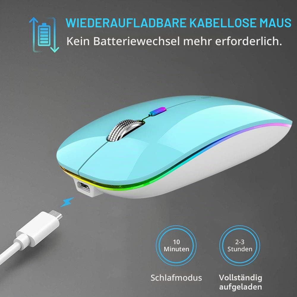 Uiosmuph Bluetooth Maus Kabellose, LED Funkmaus wiederaufladbar Leise Wireless Mouse 2.4GHz Kabellos