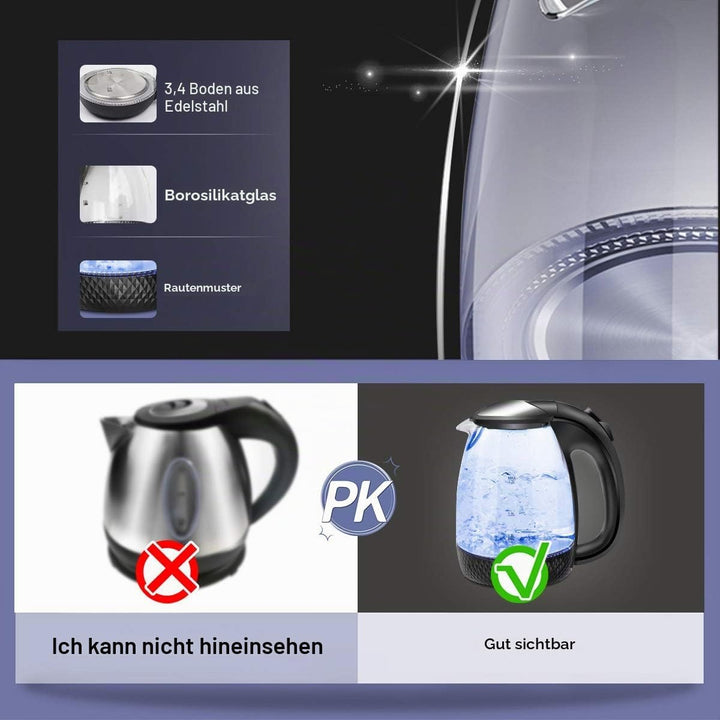 EXTRASTAR Elektrischer Wasserkocher aus Glas mit blauem LED-Licht, bpa, automatischer Abschaltung un