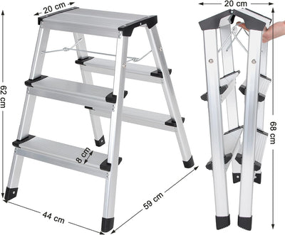 SONGMICS Leiter, Trittleiter, Aluleiter mit 3 Stufen, Stehleiter, Mehrzweckleiter, bis 150 kg belast