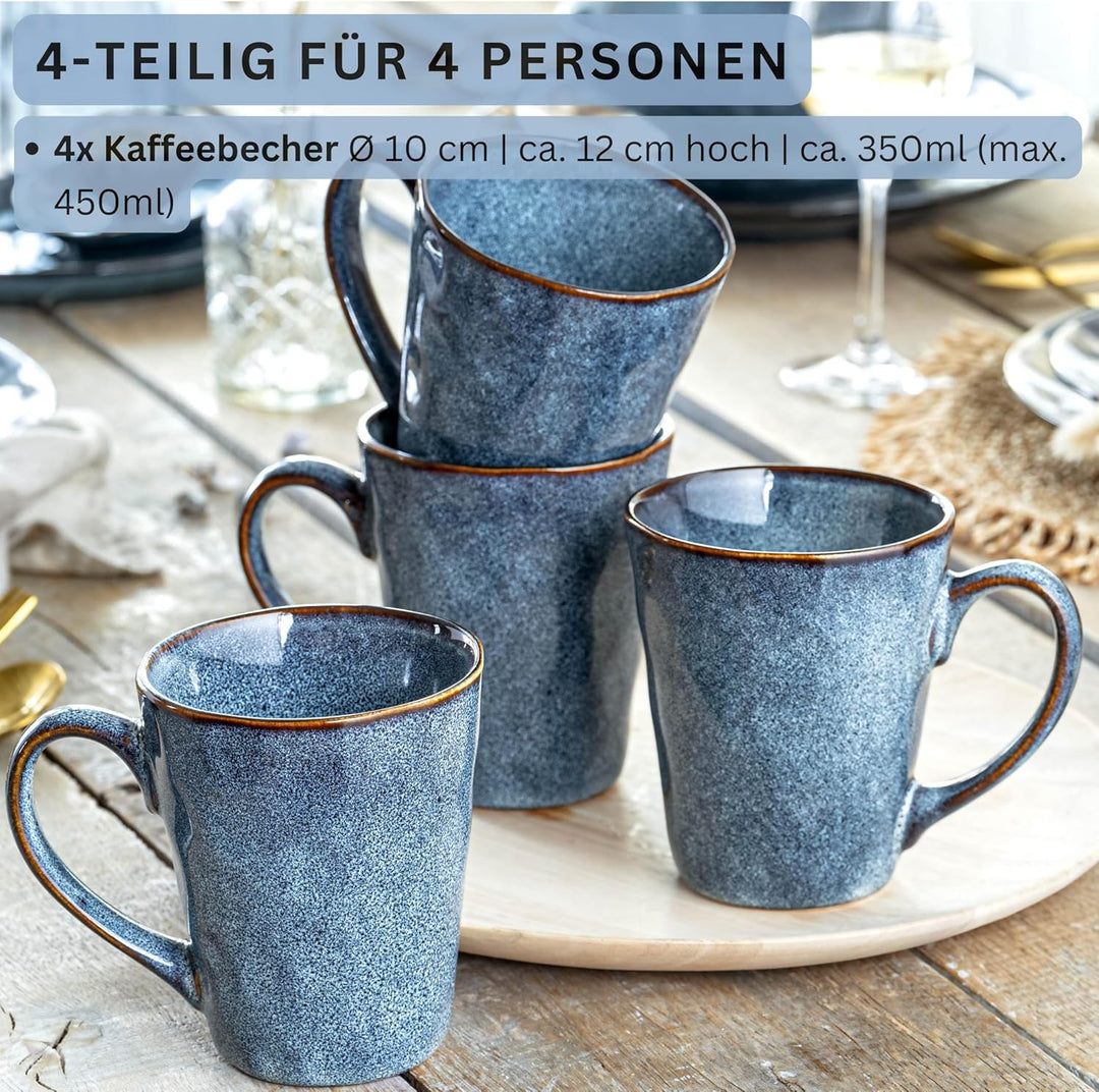 SÄNGER | Kaffeetassen Set Darwin 4 tlg, Kaffeebecher Set 4 Personen, Steingut Tasse Handmade, Kaffee