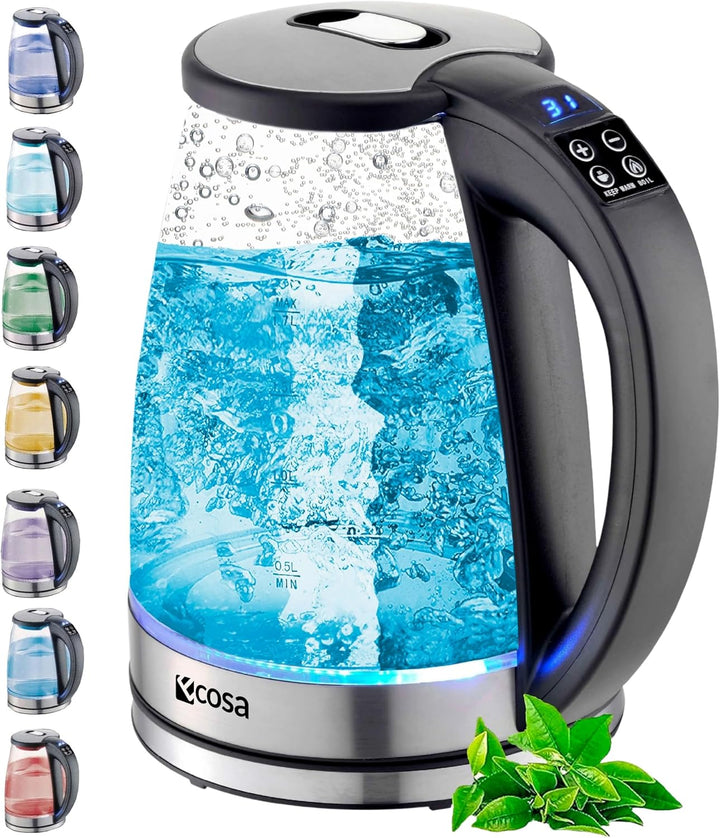 Ecosa® Wasserkocher mit temperatureinstellung Glas Edelstahl - 1,8 Liter 2.200 Watt - BPA Frei mit T