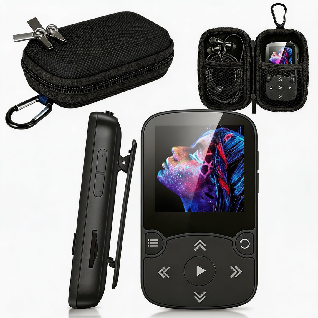 AGPTEK MP3 Player & Schutzhülle Bluetooth 5.3 Sport 64GB mit 1,5 Zoll TFT Farbbildschirm, Mini Musik
