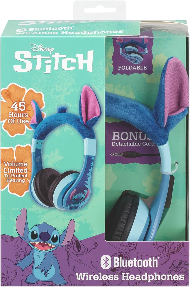 ekids Disney Stitch Bluetooth-Kopfhörer, kabellose Kopfhörer mit Mikrofon, inklusive AUX-Kabel, Laut