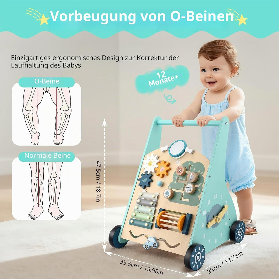 Baby Lauflernwagen aus Holz - Multifunktionale Lauflernhilfe mit Motorikspielzeug - Montessori Lerns