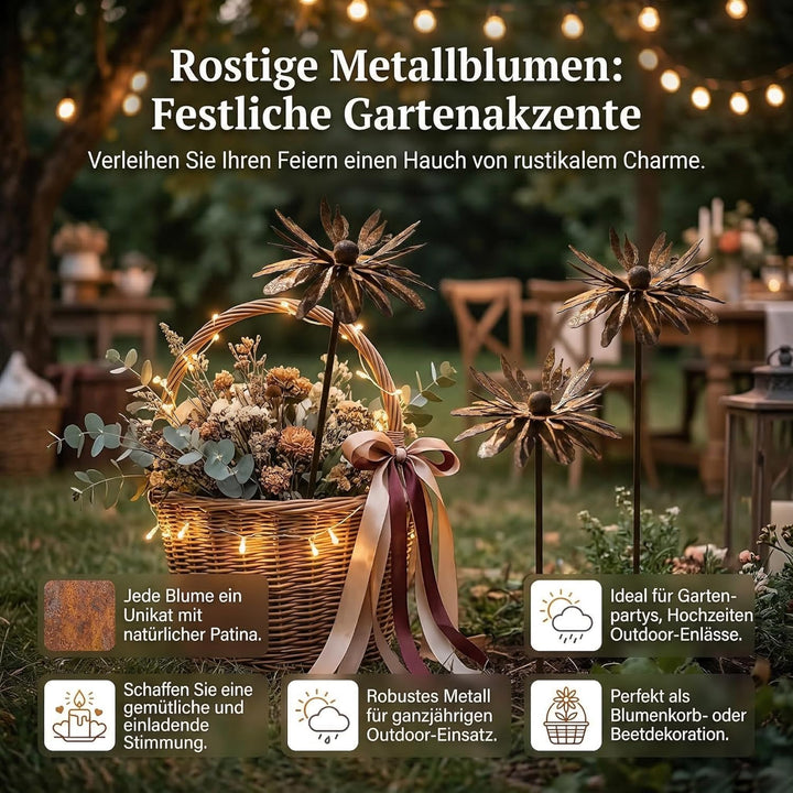 Gartendeko 2er Set Rost Deko für Rostige Gartendeko Cortenstahl Gartenstecker Metall Blume Mohn Rost