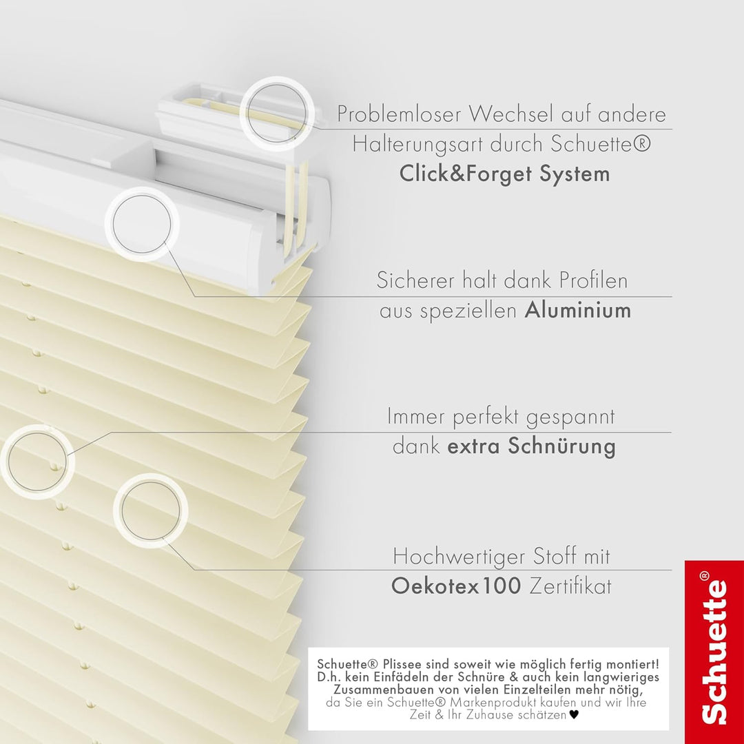 Schuette® Plissee mit Bohren zum Anschrauben ● Premium Kollektion: Vanilla Ice Cream (Creme) ● 40x10