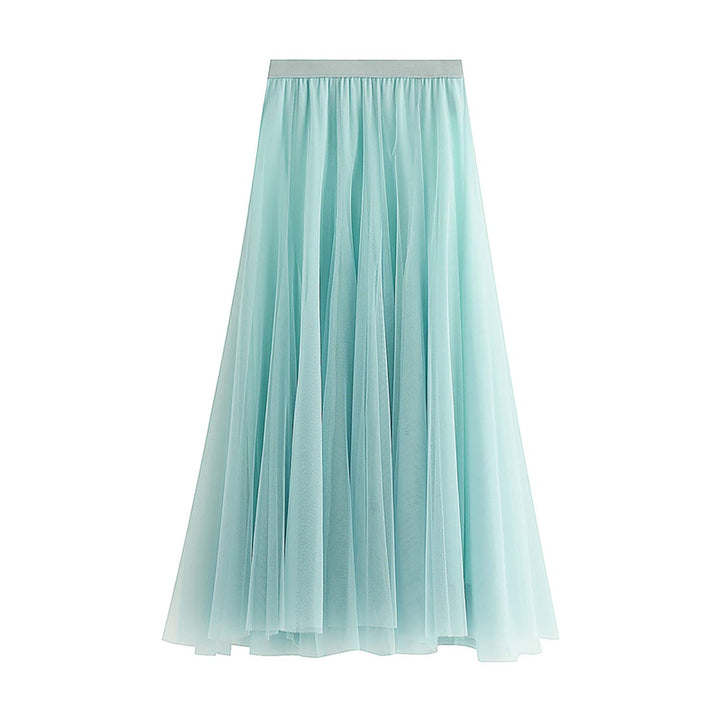 Damen Rock Sommer Langer Tüllrock A-Linie Faltenrock Knöchellang Hoher Bund Schick Maxirock Elastisc