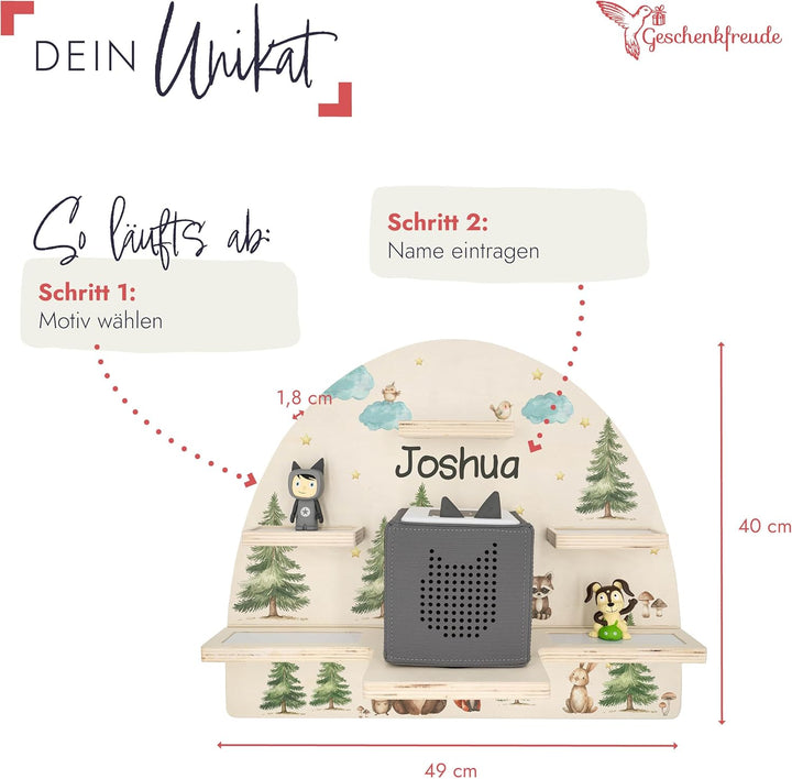 Geschenkfreude Personalisiertes Toniebox Regal für Kinderzimmer - Kinder Wandregal für Tonie Hörfigu