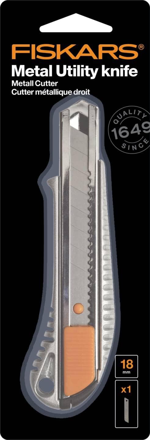Fiskars Profi-Cuttermesser aus Metall, 18 mm, Orange/Metall, 1004617 (Packung mit 2) 18 mm (Packung