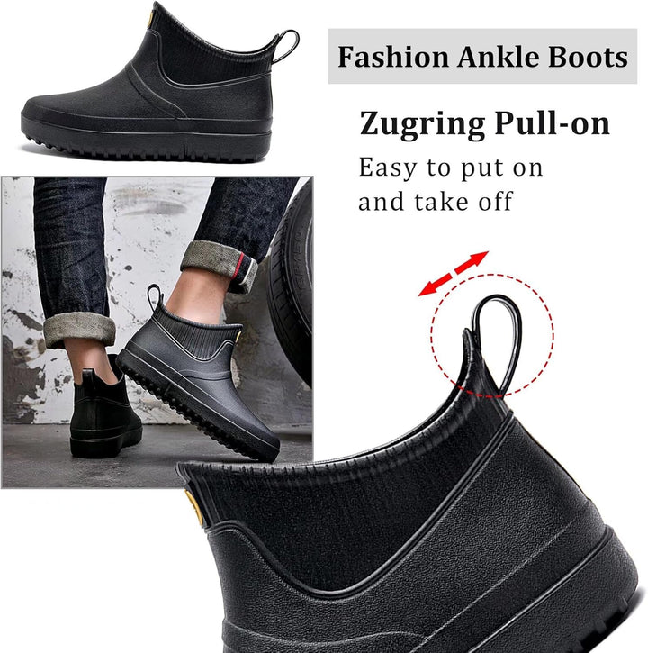 GURGER Herren Gummistiefel Kurz Wasserdicht rutschfest Stadt Regenstiefel 40 EU Schwarz A1, 40 EU Sc