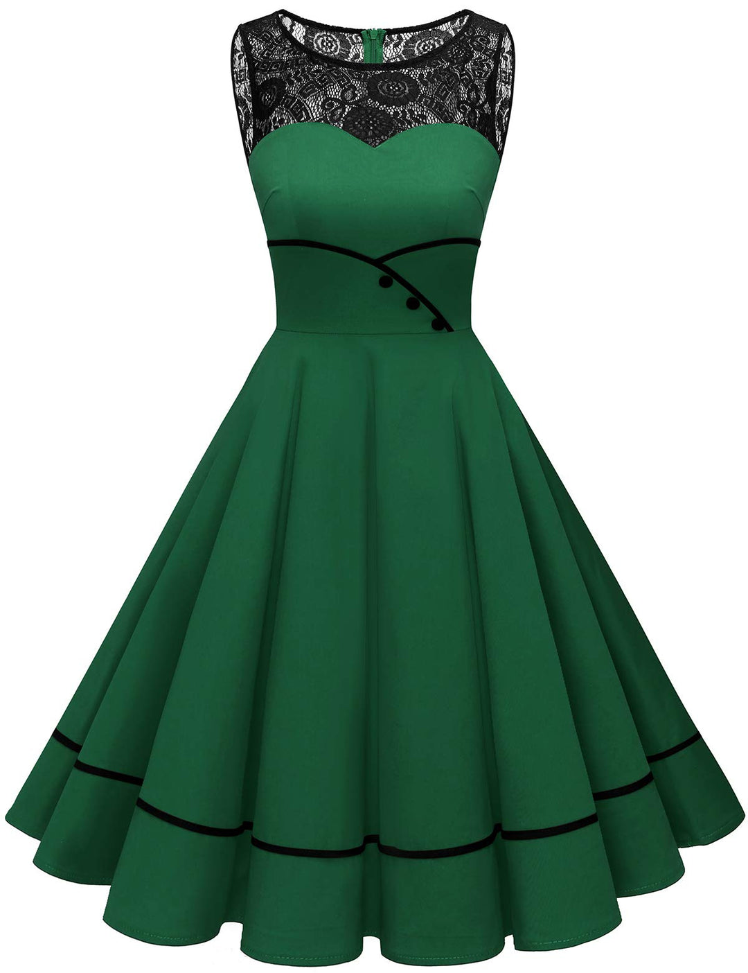 Bbonlinedress Damen Cocktailkleid Rockabilly Spitzenkleid 50er Retro Vintage Faltenrock Elegant Ärme
