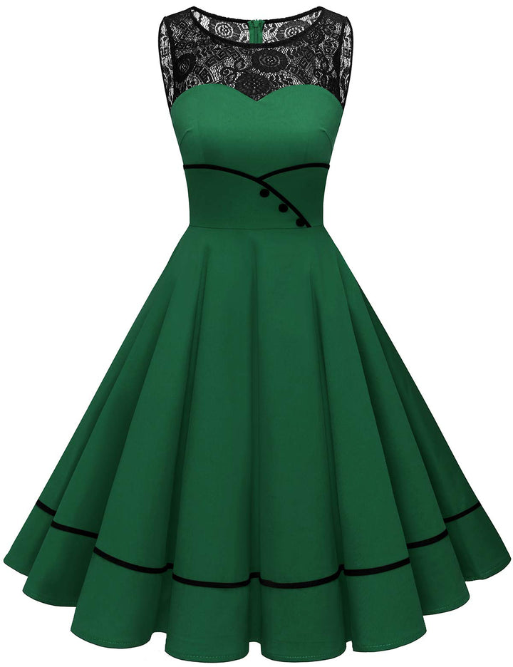 Bbonlinedress Damen Cocktailkleid Rockabilly Spitzenkleid 50er Retro Vintage Faltenrock Elegant Ärme