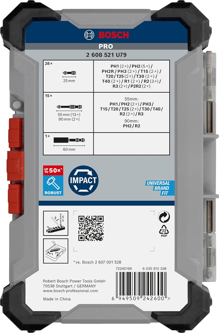 Bosch 44x PRO Impact Set, 44-tlg. (200 x 107 mm, Professional Zubehör Schraubendreher, Schraubendreh
