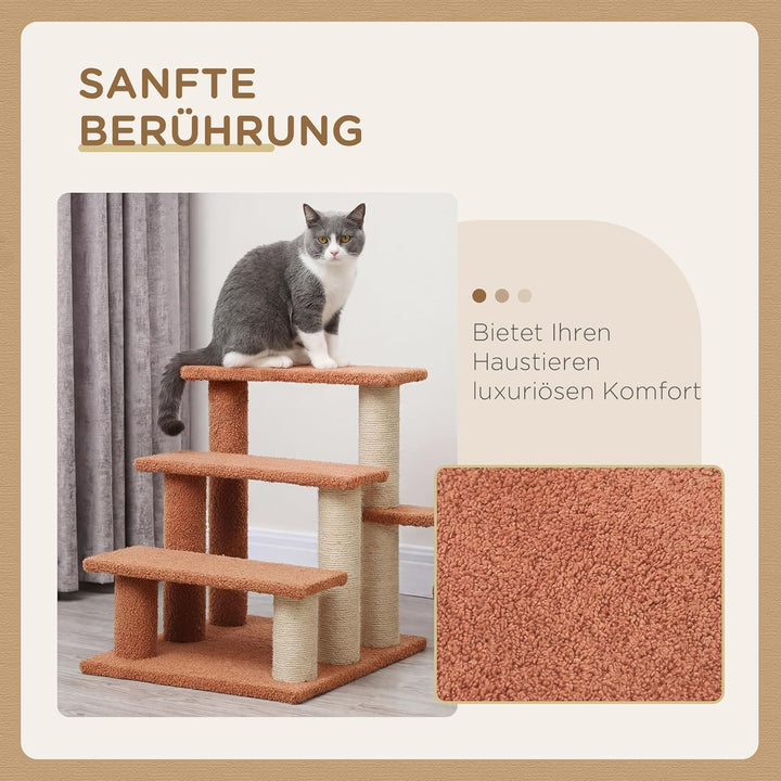 PawHut Katzentreppe 3 Stufen Tiertreppe Treppe für Katze mit Kratzsäulen Ball Haustiertreppe Hundetr
