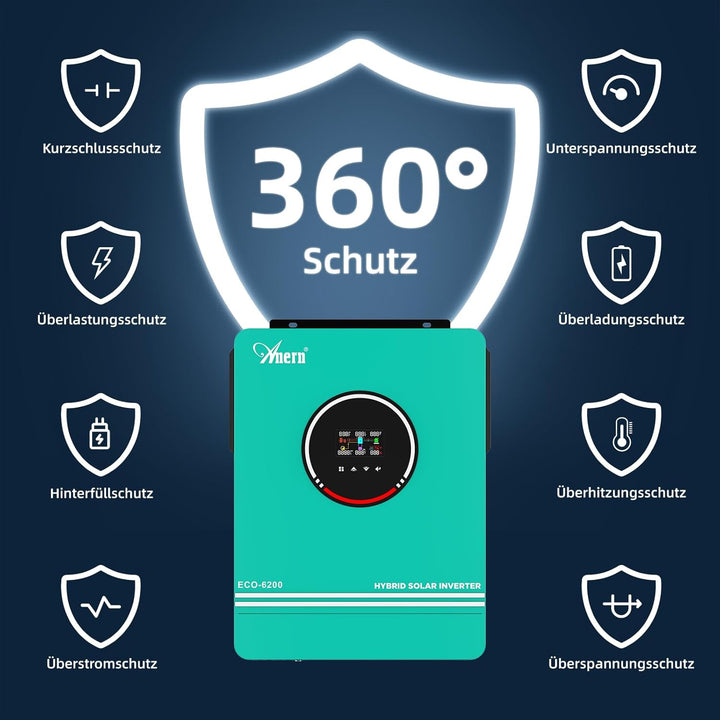 Anern 6200W Hybrid Wechselrichter Solar 48VDC mit WiFi Modul bis 220V/230V mit 120A MPPT Solarregler