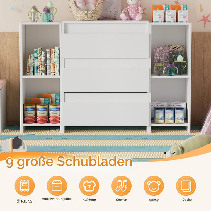 2-in-1 Wickelkommode mit abnehmbarem Wickelaufsatz, Baby Wickeltisch&amp;Kommode mit 3 Schubladen und 6