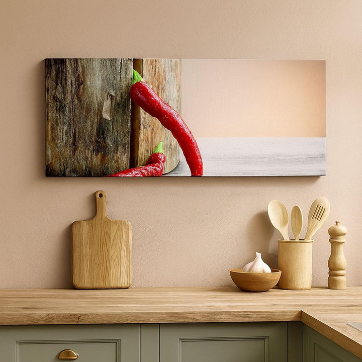Wandbilder Dekoration Wohnzimmer Chili Gewürz Gemüse Panorama Bilder auf Leinwand 120x50cm Leinwandb