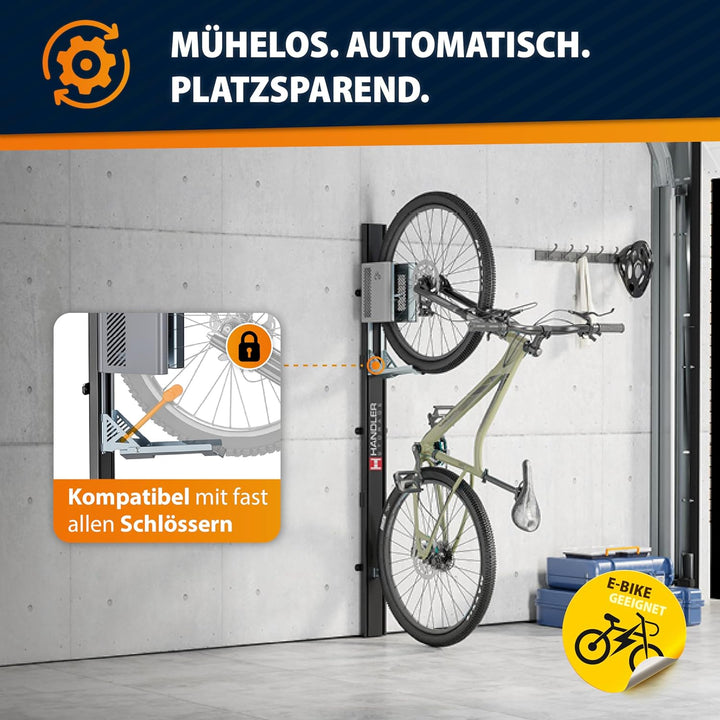 HANDLER Storage Fahrradlift 3ER-SET, Vertikale Wandhalterung in grau für E-Bikes &amp; Fahrräder bis 32k