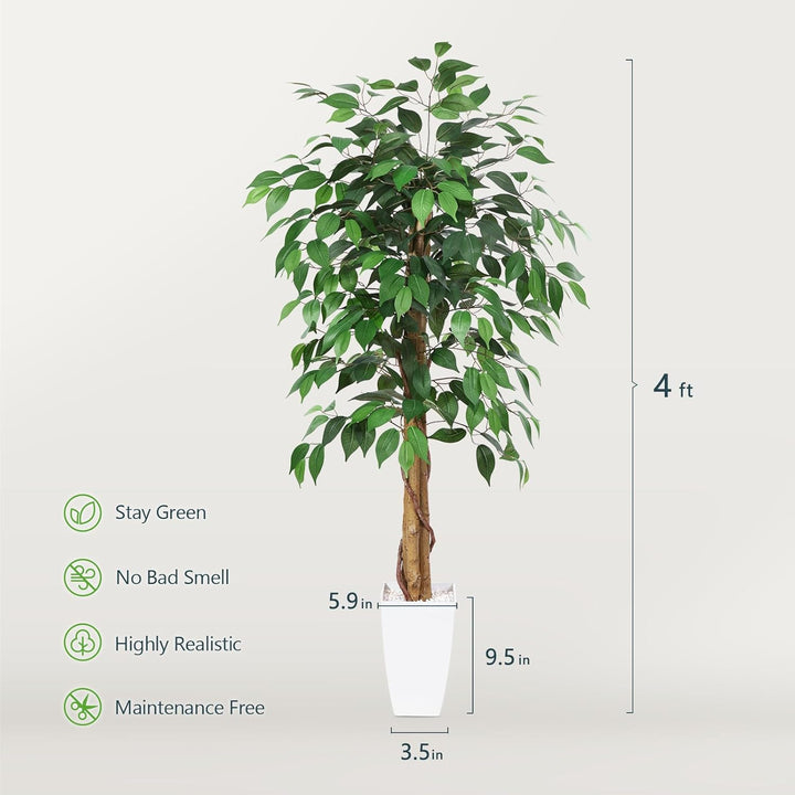 Kazeila Künstliche Pflanzen Gross 120cm Ficus Kunstpflanze mit Weiss Topf Fake Plastikpflanzen für H