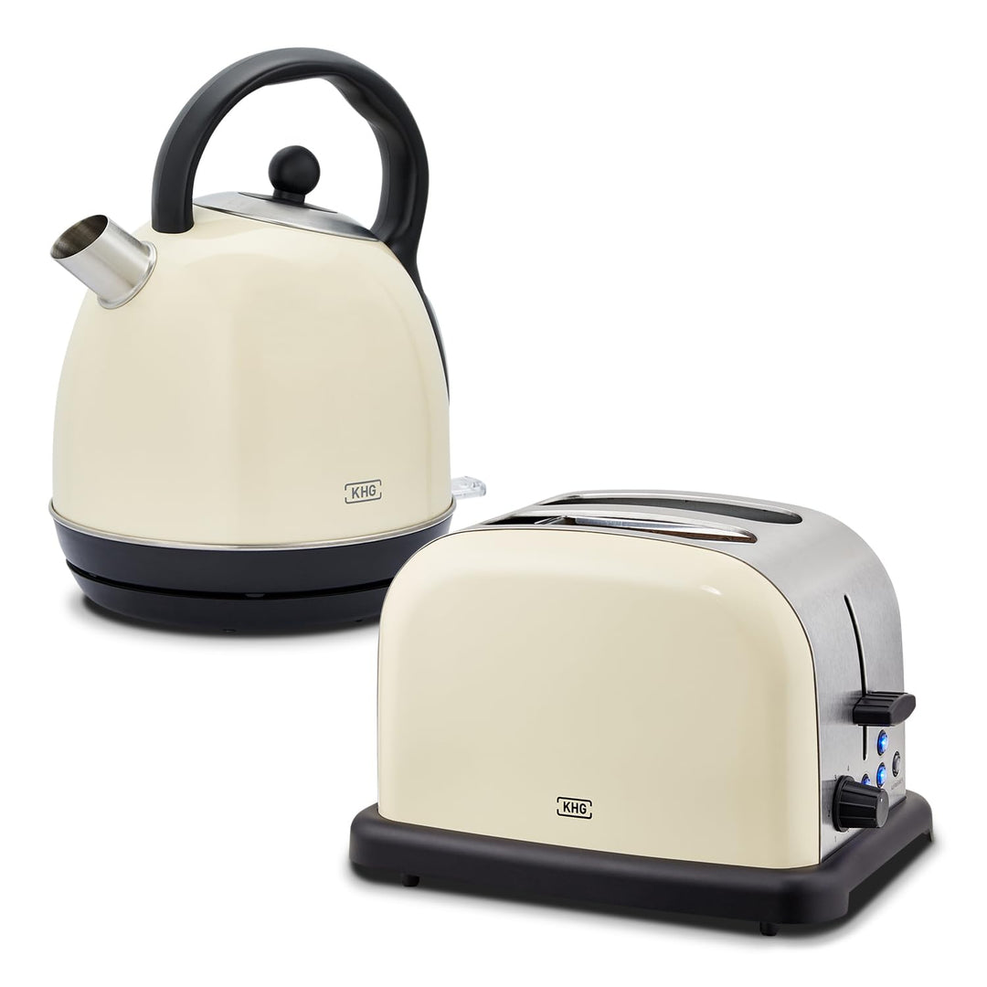 KHG Retro Frühstücksset | Toaster 2 Scheiben mit Brötchenaufsatz, 7 Bräunungsstufen 850W | Wasserkoc