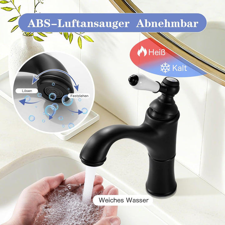 Rehomthy Wasserhahn Bad Schwarz, Waschtischarmatur Mischbatterie Waschbecken Armaturen, Einhebel-Bad
