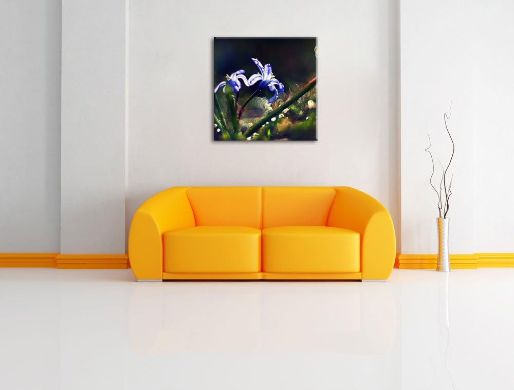 Pixxprint Zarte Lila Wiesenblumen im Morgentau, Format: 70x70 auf Leinwand, 70x70